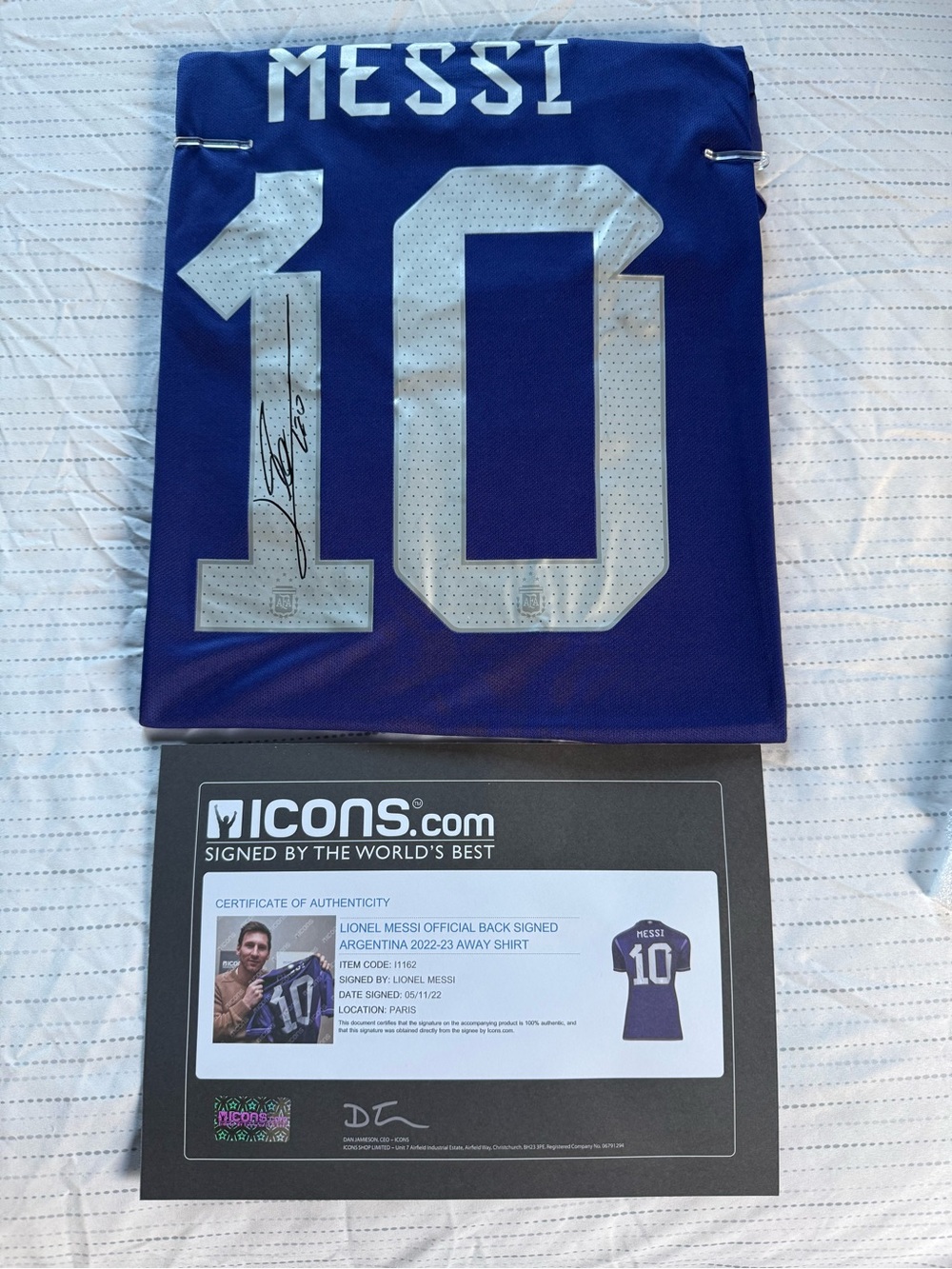 adidas Blue Messi #10 Signed Soccer Jersey Display